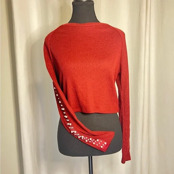 H&M Burgundy Long Sleeve Top with Pearl Details - Picture 2 of 6